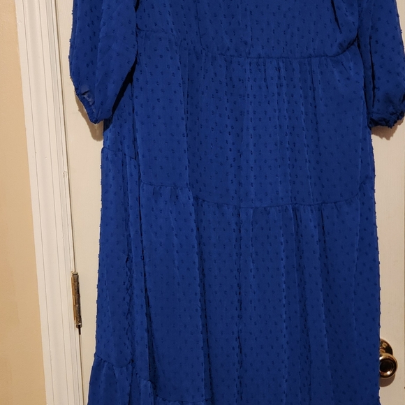 BEAUTIFUL BLUE DOT MAXI DRESS with slip. - Picture 3 of 7